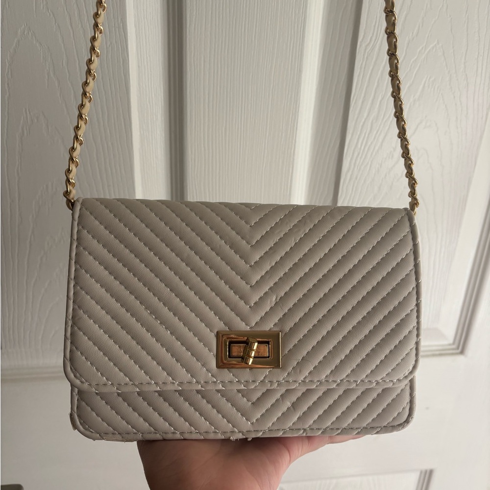 Madison West Chevron Quilted Crossbody Bag in Cream